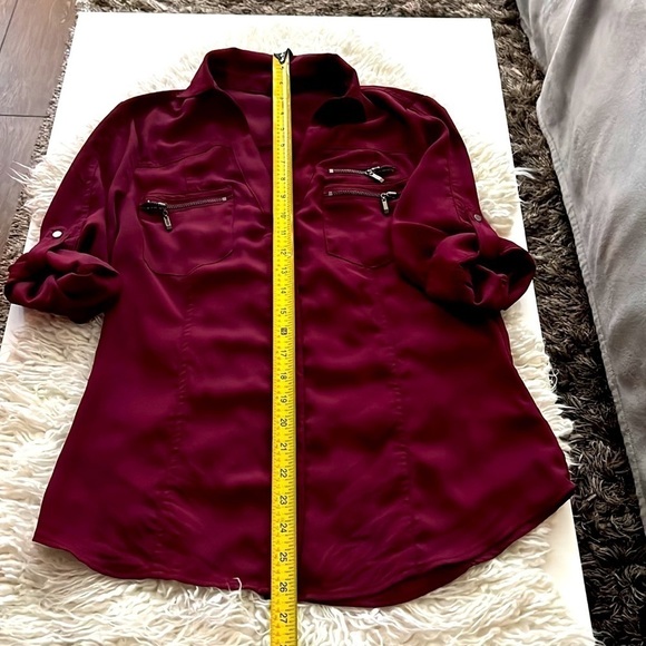 Bebe Burgundy Button Down Zip Pocket 3/4 Sleeve. Sz S πββοΈππ» - Picture 12 of 15